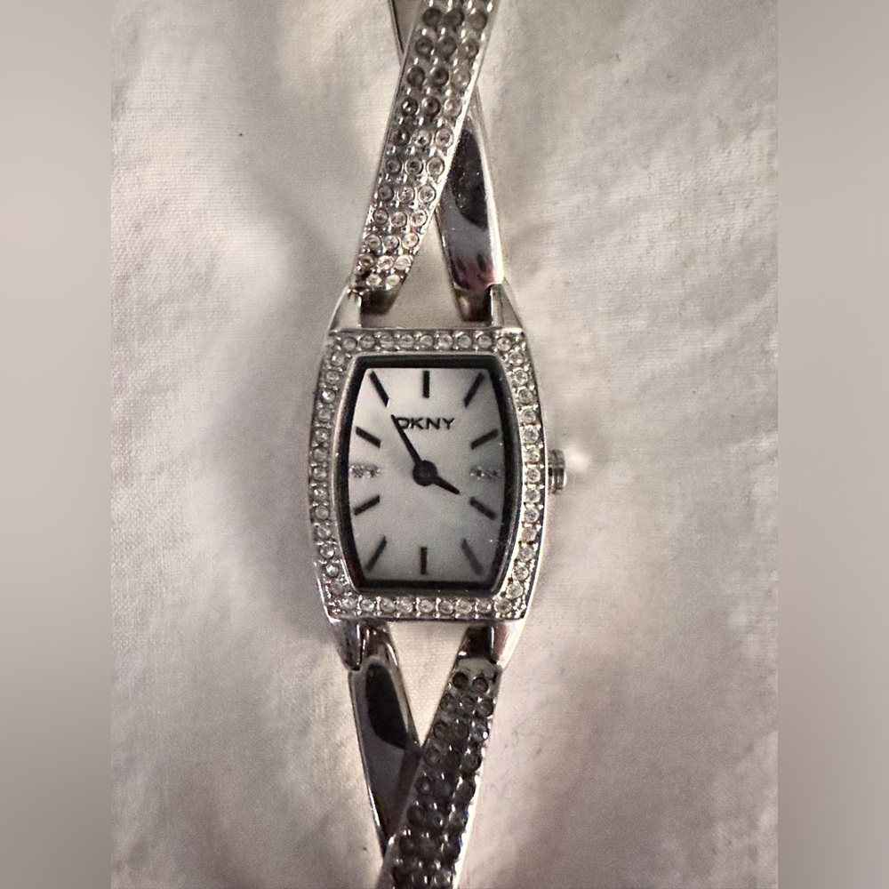 Ladies' DKNY Stainless Steel Crossover Bracelet Watch with Crystal Accents